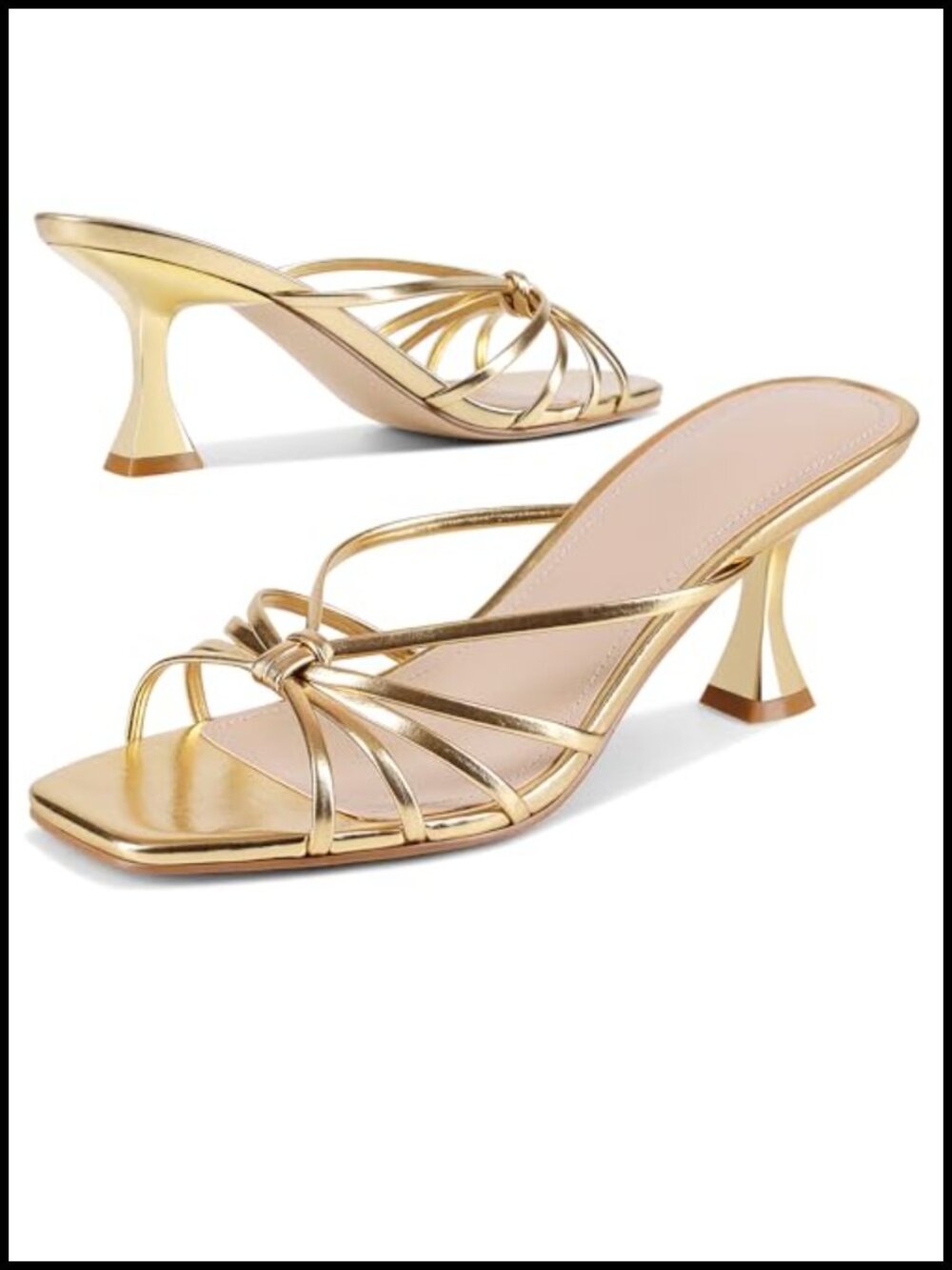 Women's Strappy Square Open Toe Vegan Leather Kitten Heel Sandals